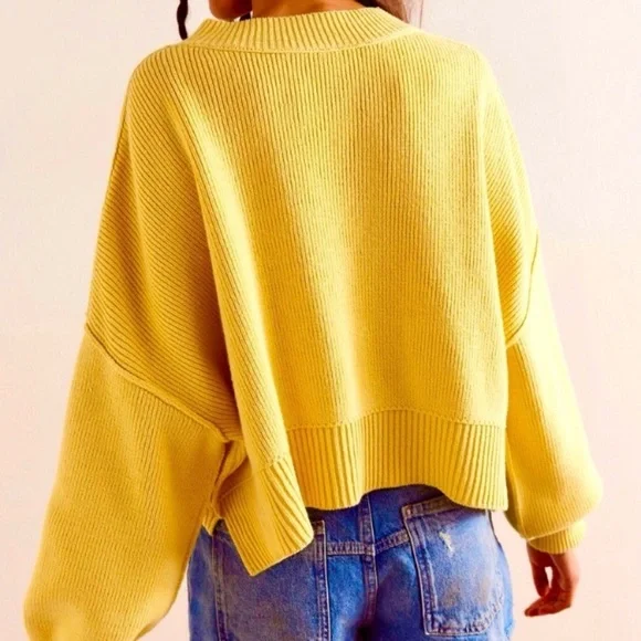 Free People Easy Street Crop Mock Neck Pullover Oversized Sweater | Size Small - Picture 4 of 8